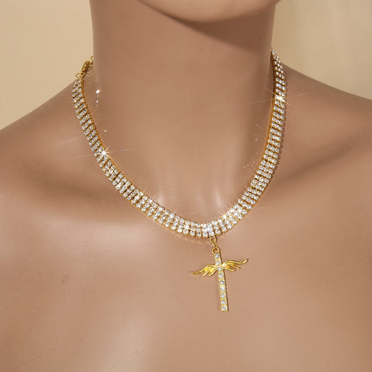 New rhinestone cross pendant necklace