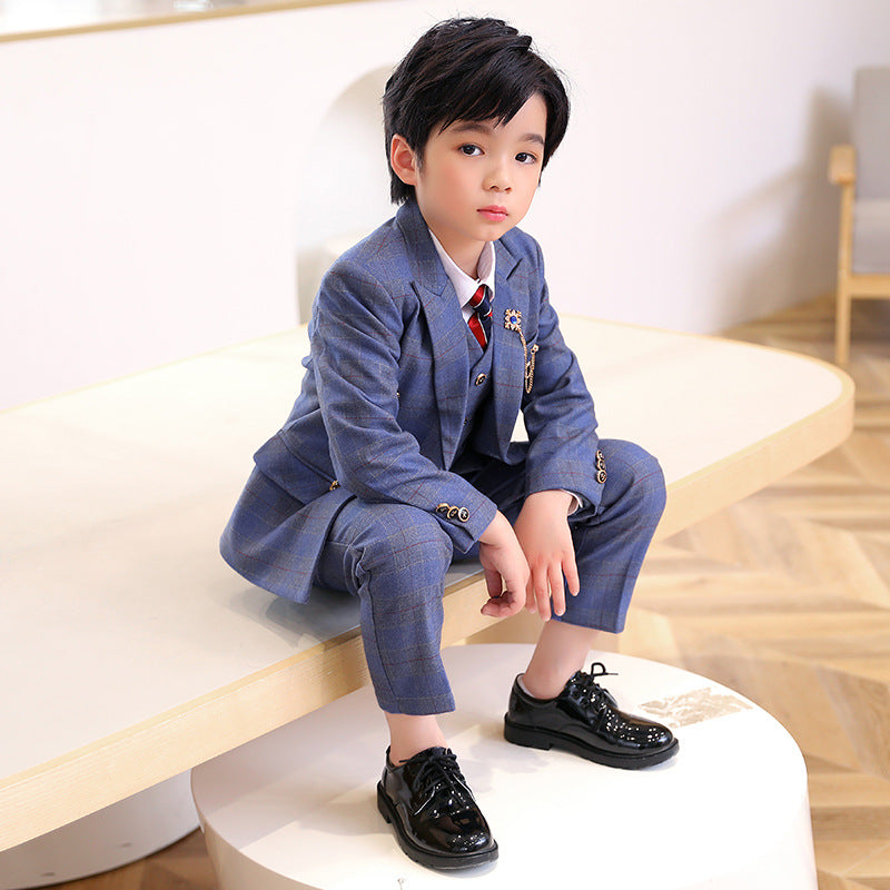 Boys' Formal Checkered Suit with Vest