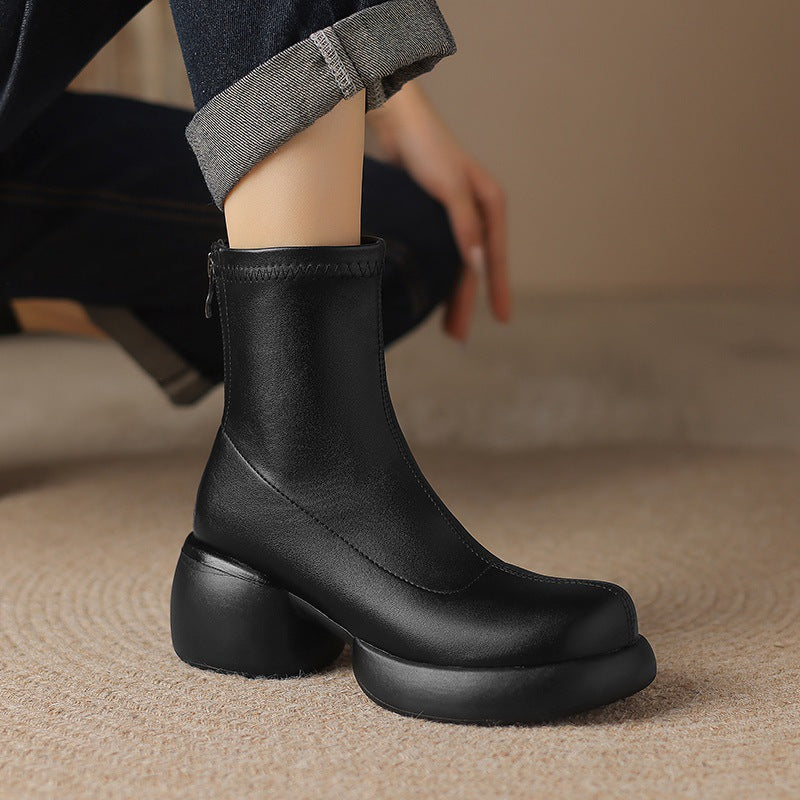 Women's Thick Sole & Heel Elastic Skinny Boots  High-Heeled, Simple Style