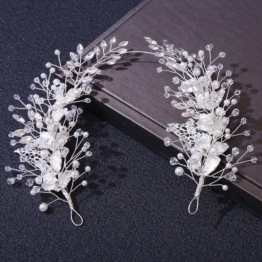 Silver alloy leaf shape handmade bridal headband