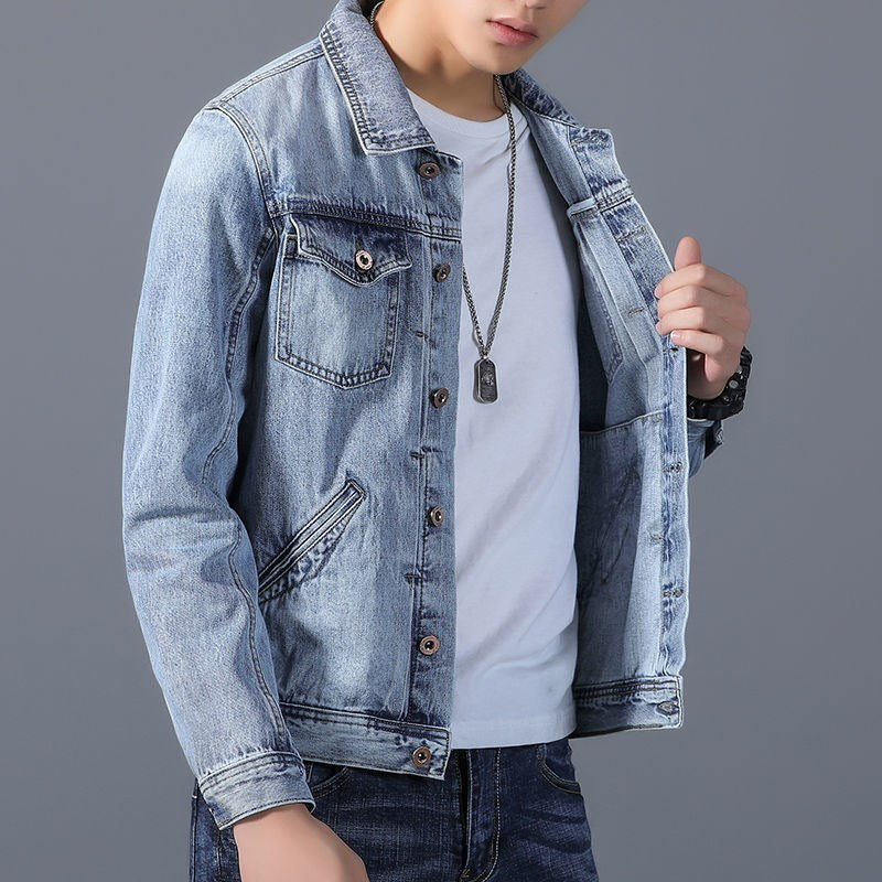 Men’s Casual Loose Denim Jacket – Trendy Square Neck Spring Coat