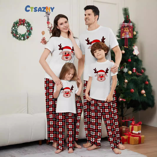 Festive Deer Plaid Family Tee Set