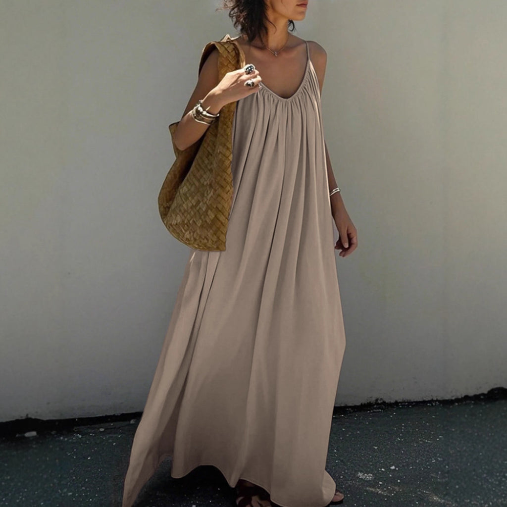 French Elegant Backless Slip Dress  Summer Beach Maxi