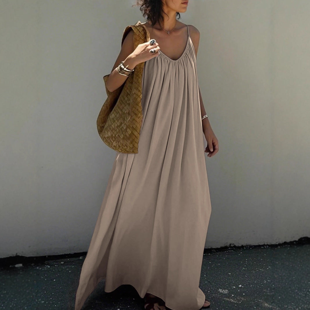 French Elegant Backless Slip Dress  Summer Beach Maxi