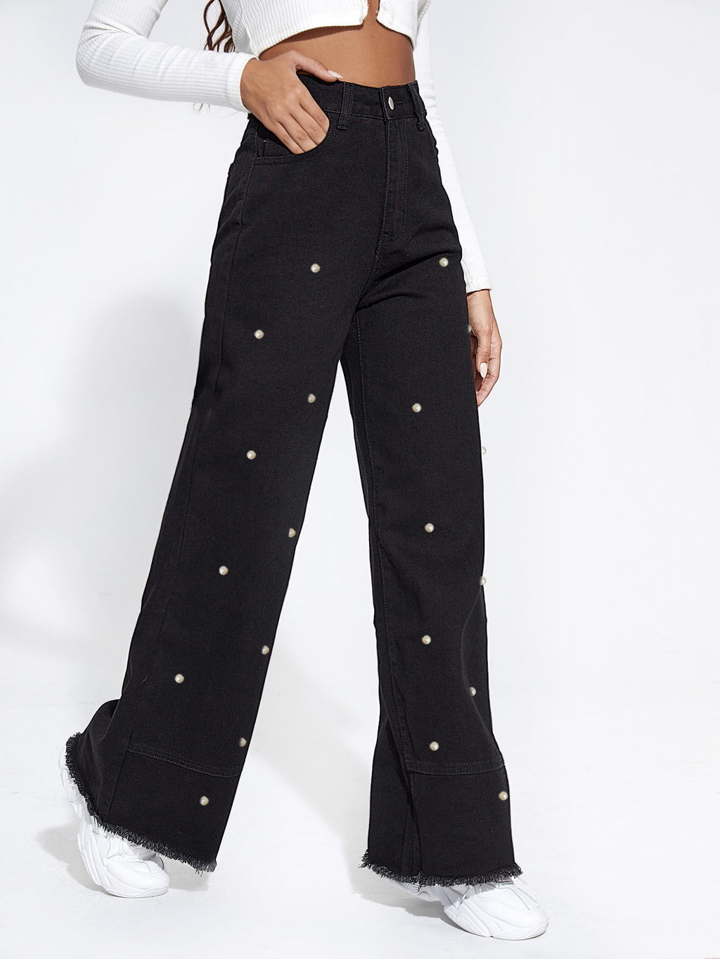 Sense Pearl Black Raw Trim Stitched Pants