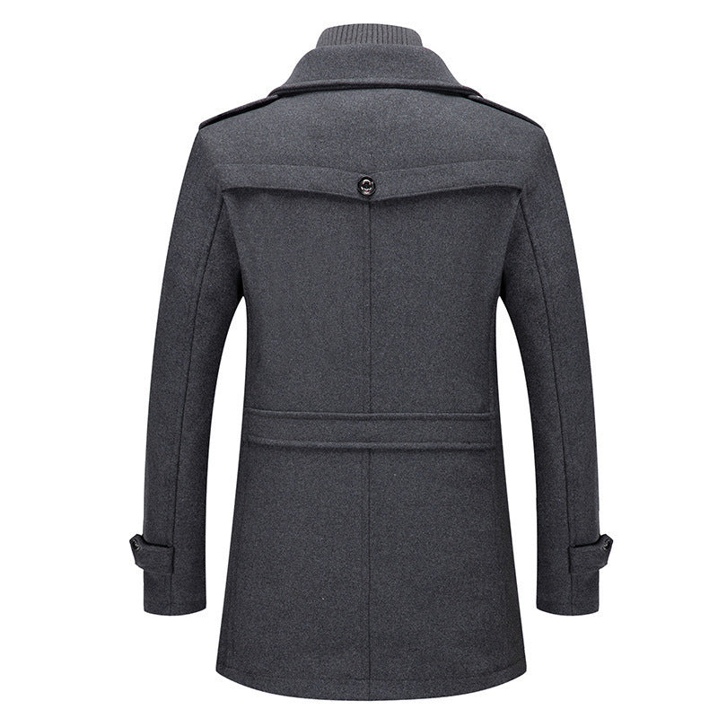 Men’s Double Collar Wool Blend Coat – Business Casual Winter Overcoat