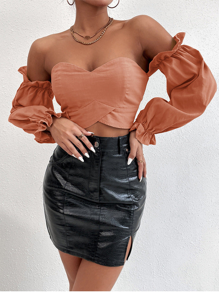 Women's slotted shoulder, crop top, sexy short top women