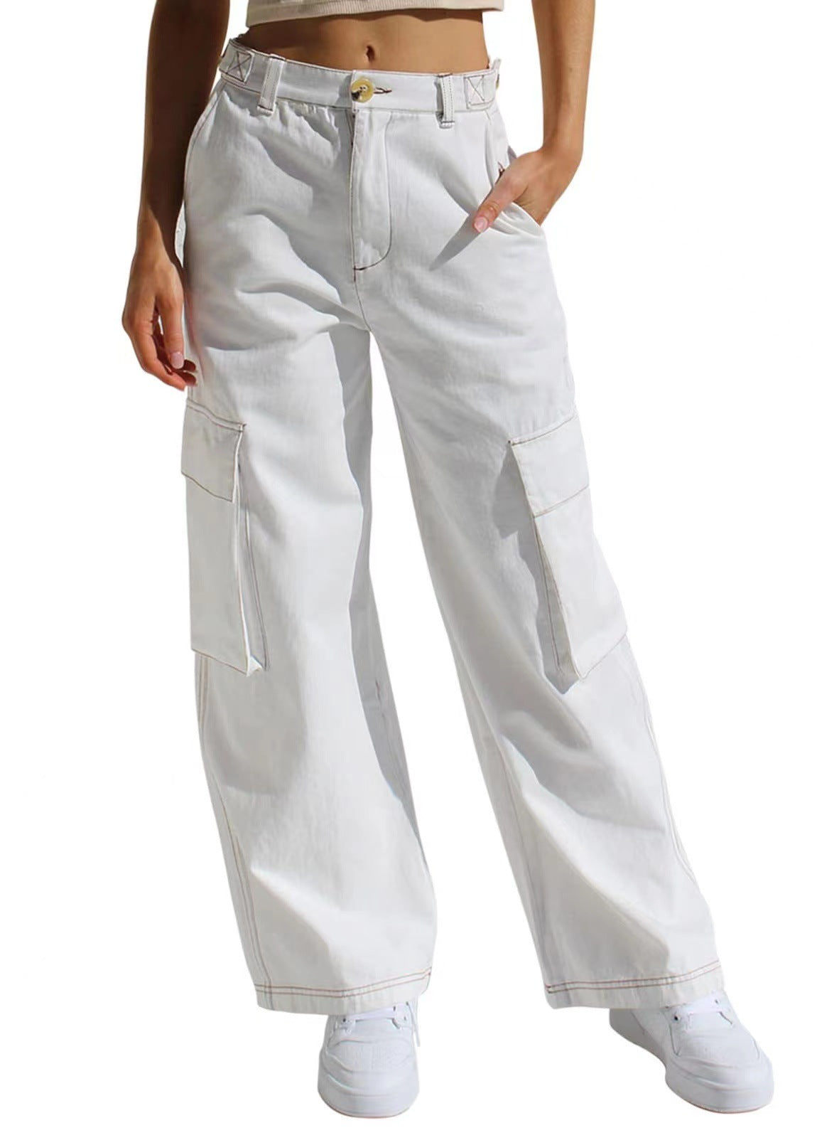 Multi-color straight pocket cargo trousers women