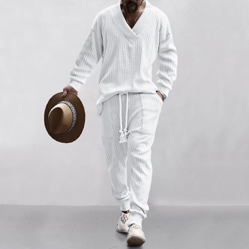 Men's V-Neck Jacquard Knitwear & Casual Sports Suit  Fall/Winter Fashion