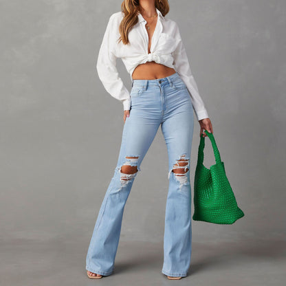 High-waisted ripped street babes bell-bottom Pants