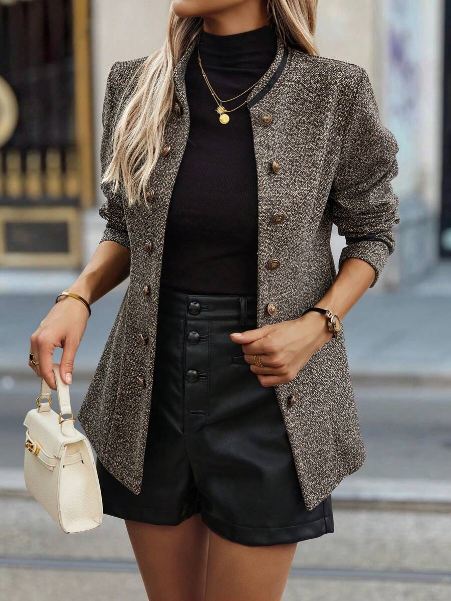 Double-Breasted Mid-Length Woven Jacket
