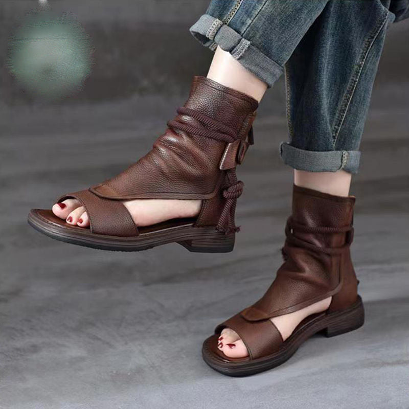 Vintage Soft Leather Roman Sandals for Women