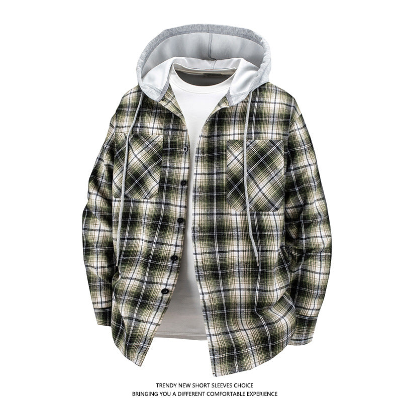 Japanese Trendy Hooded Plaid Shirt Jacke