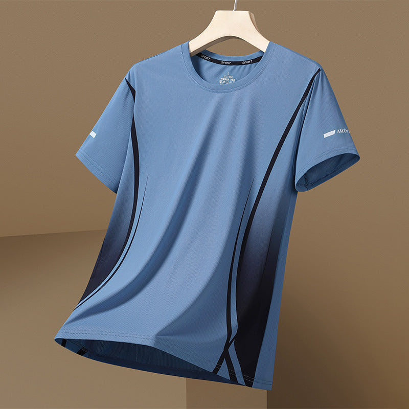 Men's Ice Silk Quick-Dry Sports T-Shirt  Breathable Summer Short Sleeve