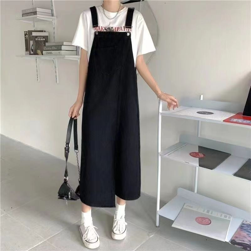 Women's Irregular Slit Denim Suspender Skirt  Summer Loose Long Slip Dress