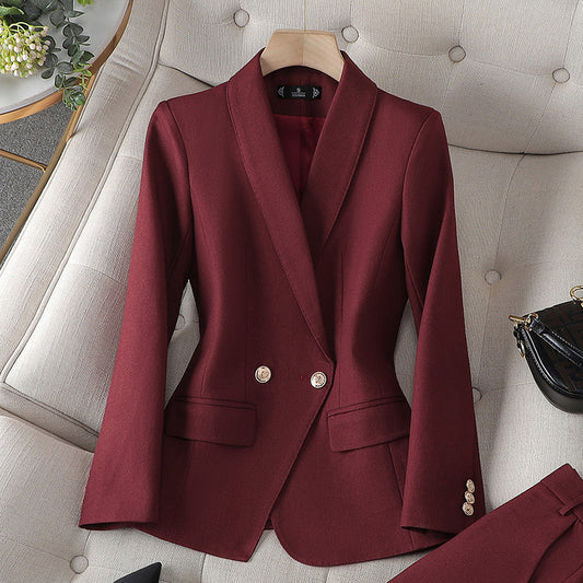 Women's Burgundy High-End Blazer Suit Set
