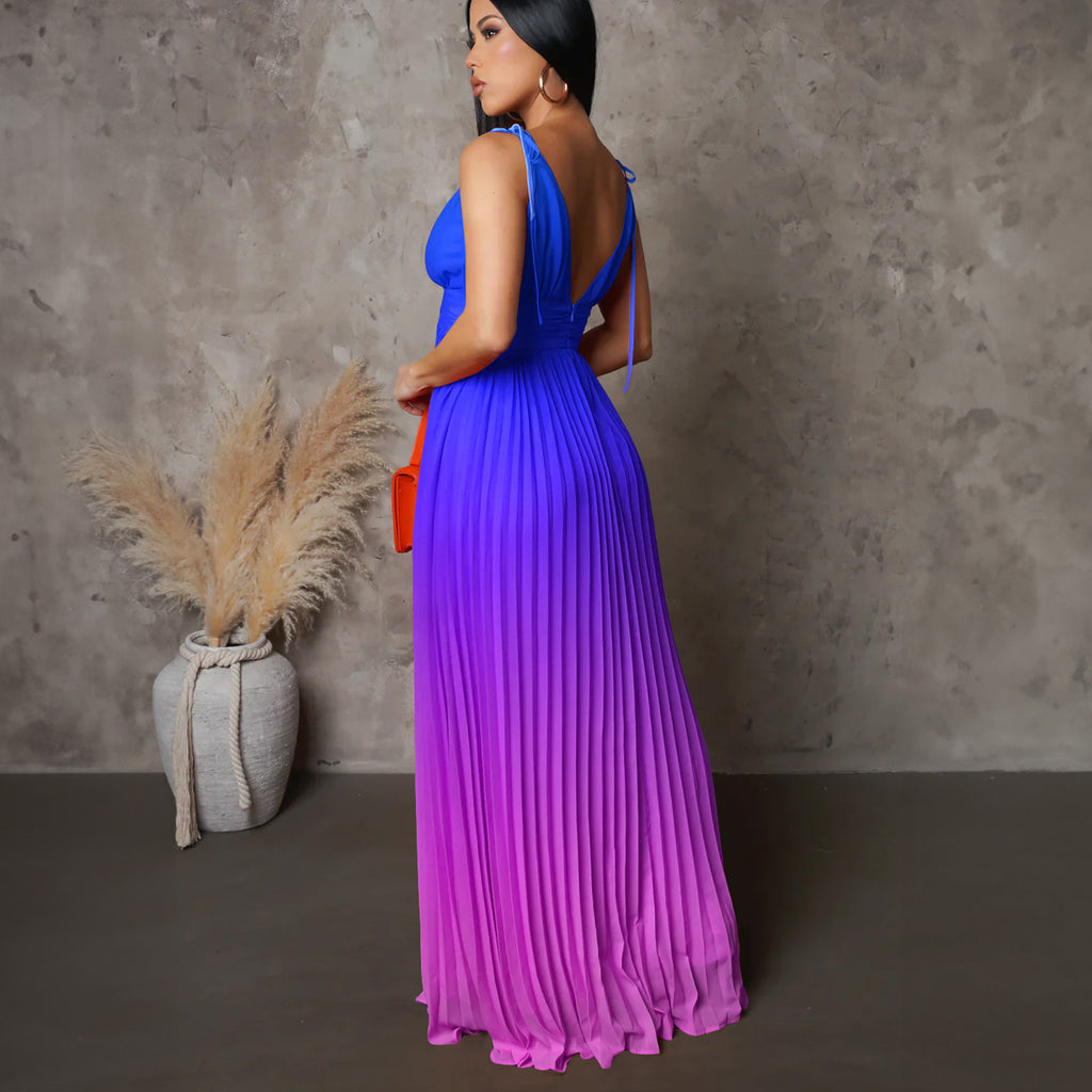 Summer Slip Backless Sexy Lace Gradient Long Dress
