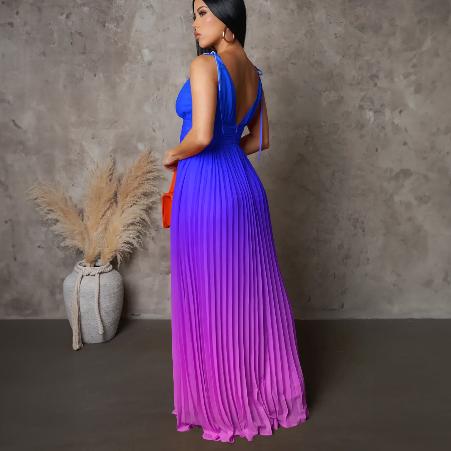 Summer Slip Backless Sexy Lace Gradient Long Dress