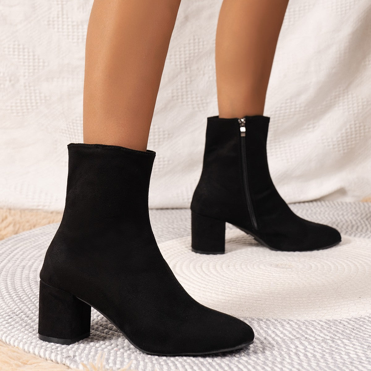 Thick heel short tube skinny boots