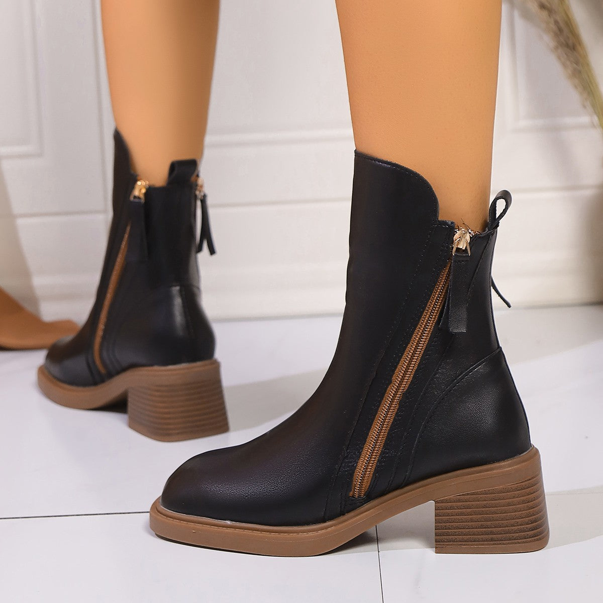 Retro Mid-Cut Side Zipper Martin Boots