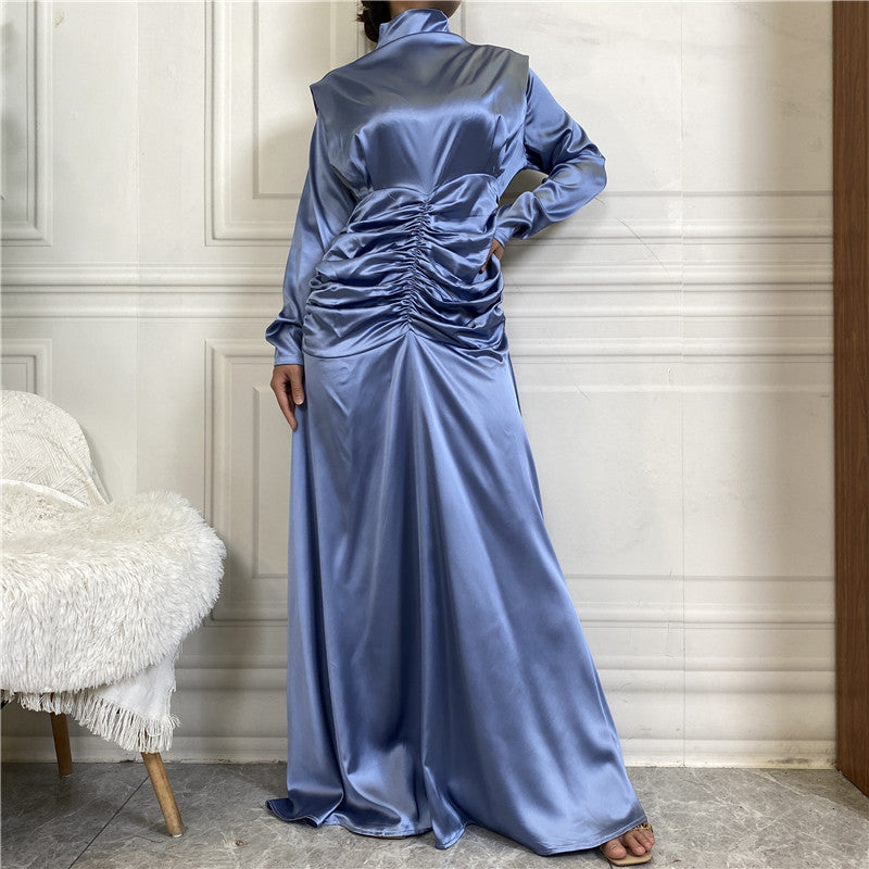 Elegant High Neck Satin Maxi Dress