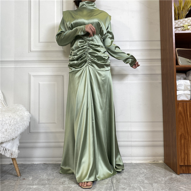 Elegant High Neck Satin Maxi Dress