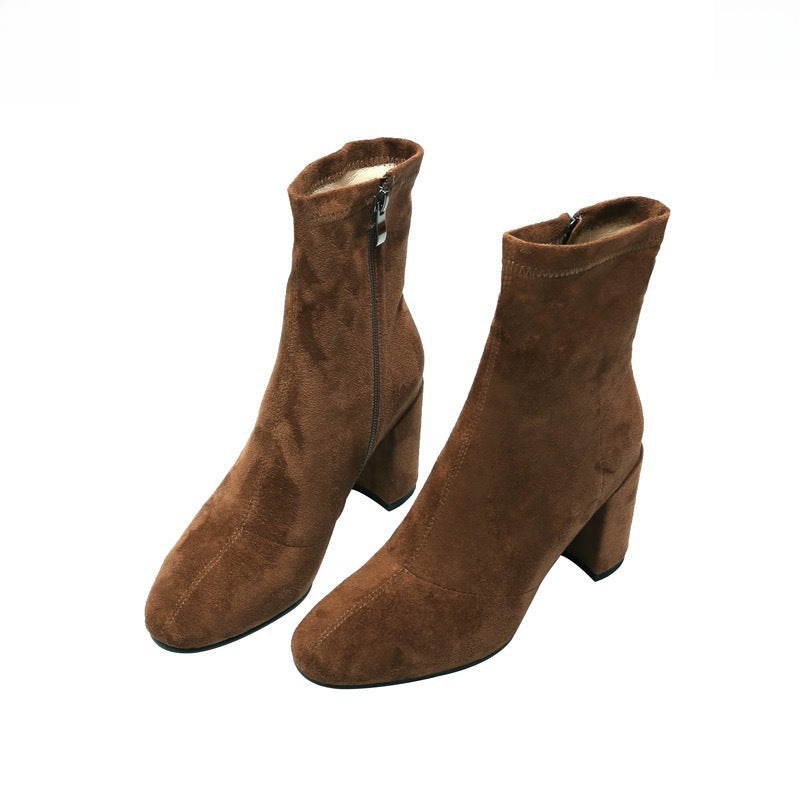 Thick heel short tube skinny boots (On Hand)