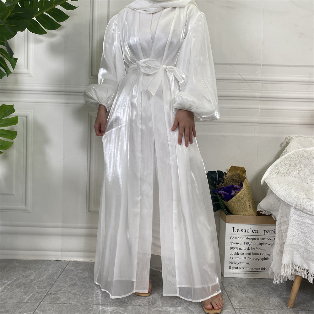 Elegant Arabian Silk Balloon Sleeve Cardigan
