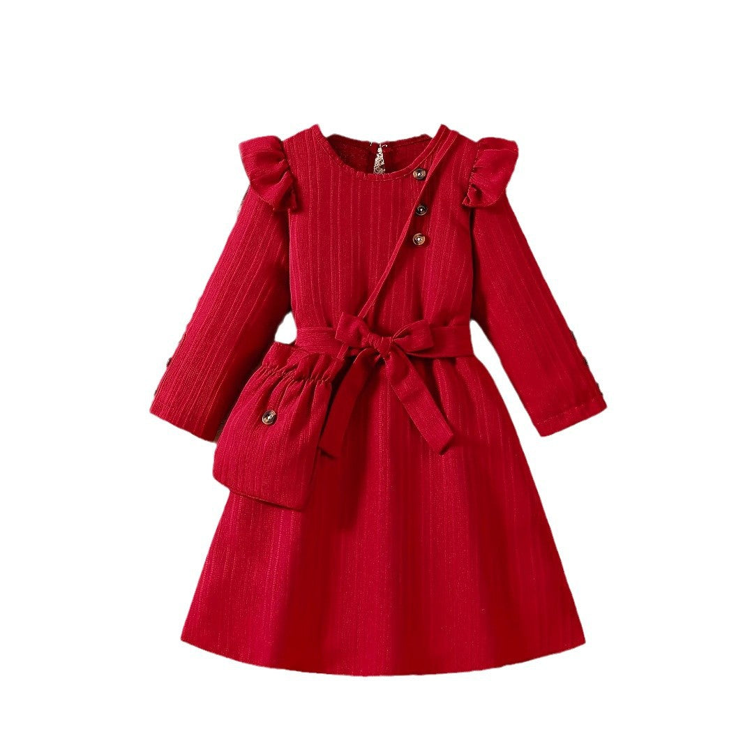 Elegant Bow Belt Lace Dress for Girls