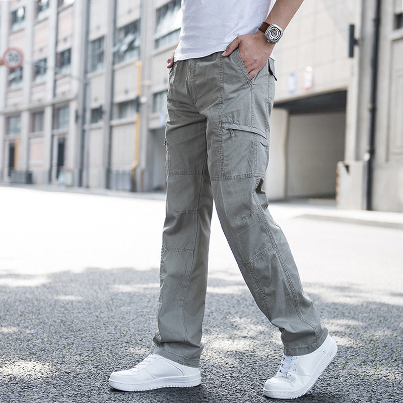 Mens Spring & Autumn Thin Cotton Cargo Pants Loose Fit, Multi-Pocket, Breathable, Plus Size (On Hand)