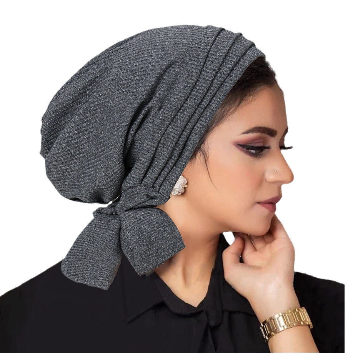 Solid Color Thread Long Tail Turban Hat