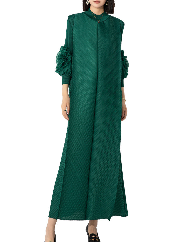 Womens Pleated Maxi Dress  Elegant Loose Fit