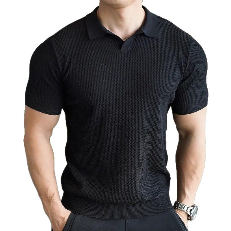 Mens Slim Fit Ice Silk Knit T-Shirt  Breathable Short Sleeve Summer Sweater