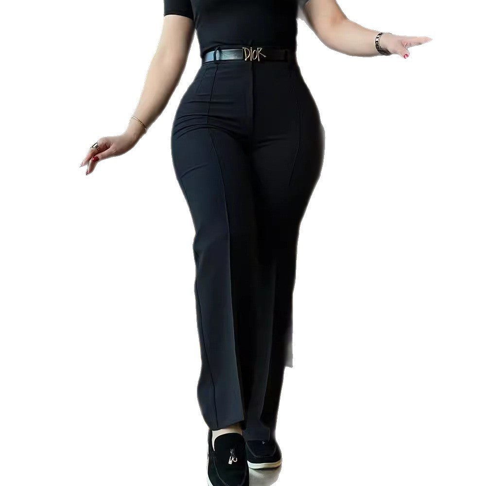 High-Waisted Slim Commuter Straight-Leg Pants