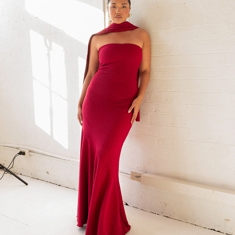 Sexy Cinched Waist Midi Shawl Dress