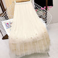 Beaded Mesh Midi Skirt