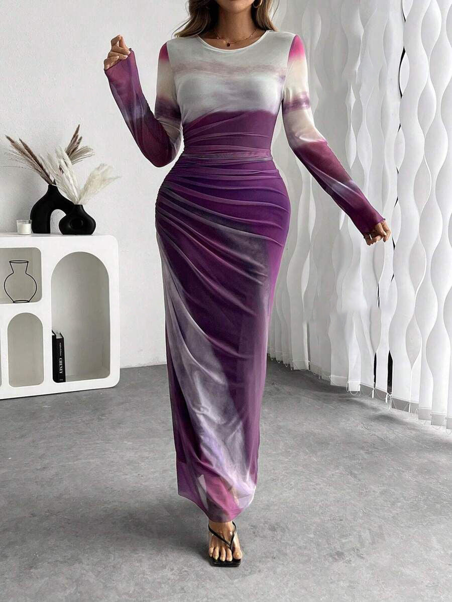 Elegant Contrast Rendered Slim Waist Dress