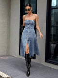 Waist Bandeau Slim Denim Swing Dress for Women's Clothing