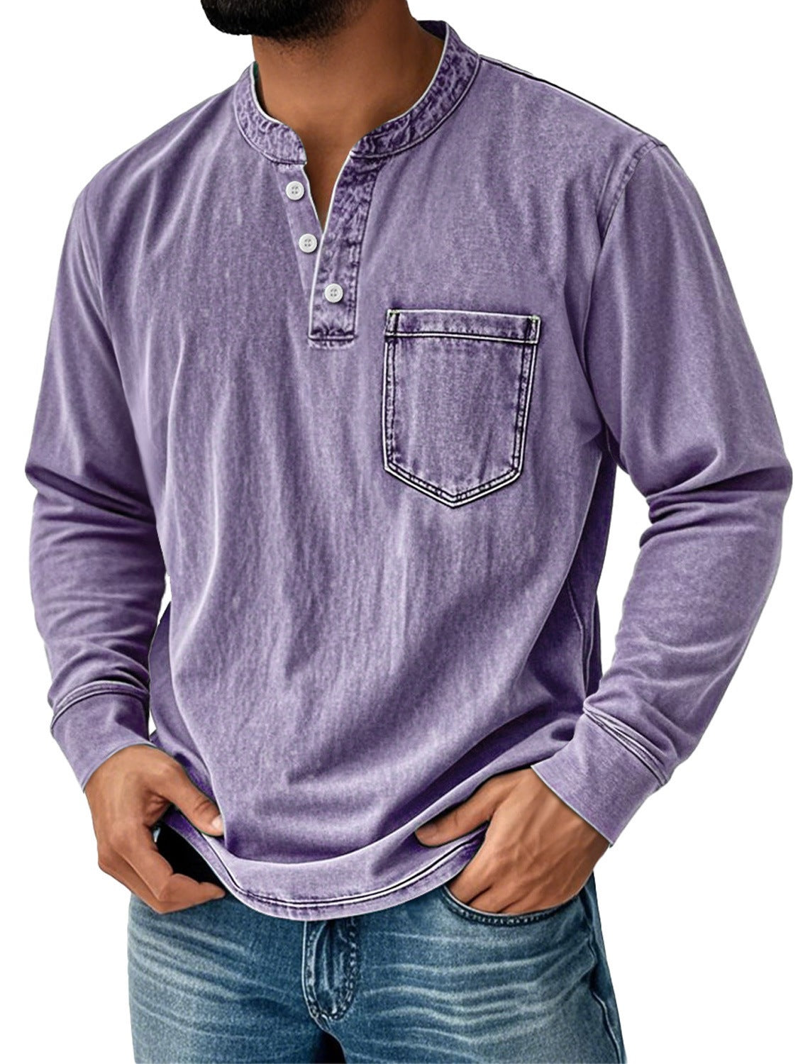 Mens 3D Print Semi-Zip Long Sleeve Polo Shirt