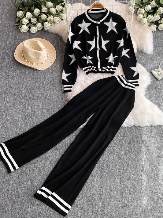 Star Cardigan & Wide Pants Set