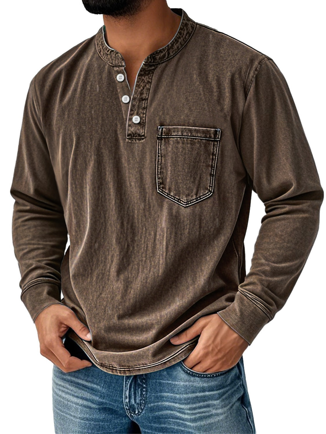 Mens 3D Print Semi-Zip Long Sleeve Polo Shirt
