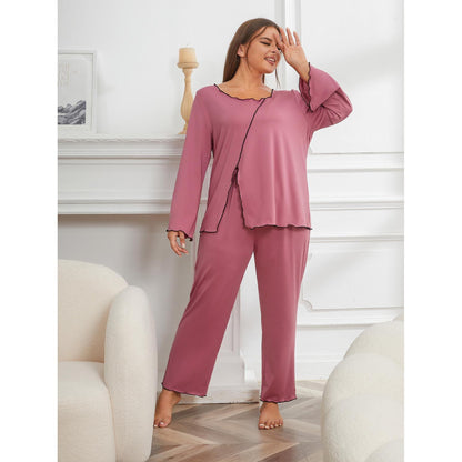 Plus size pajamas striped slit loungewear