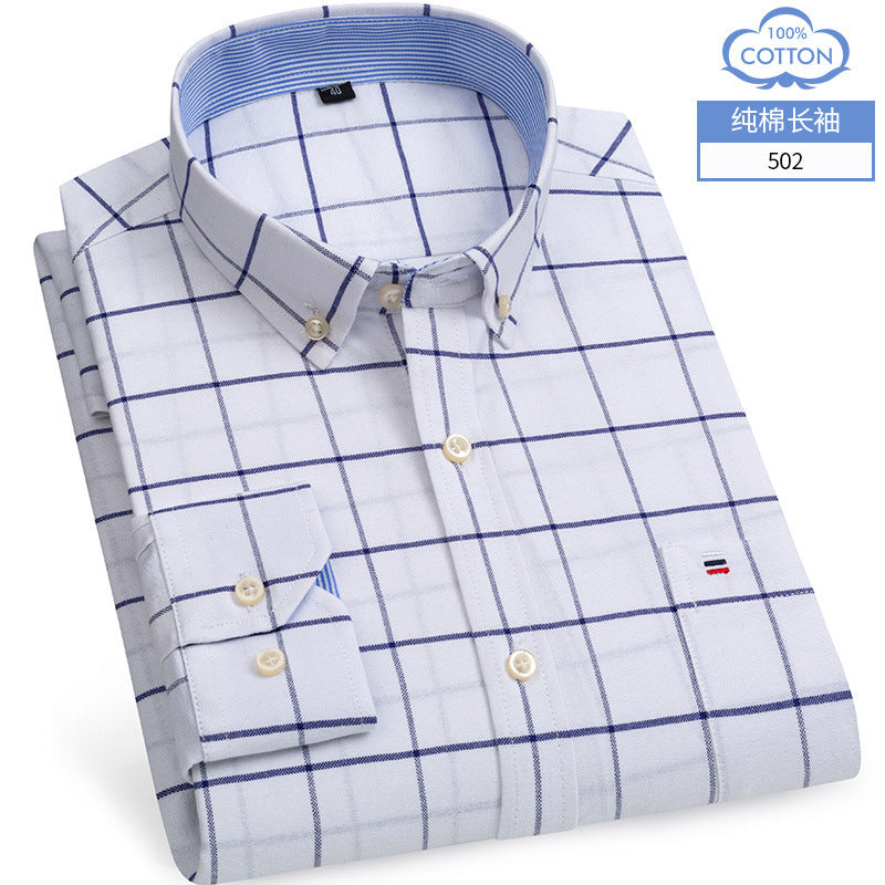 Plus Size Men's Plaid Cotton Oxford Shirt  Spring/Autumn Casual