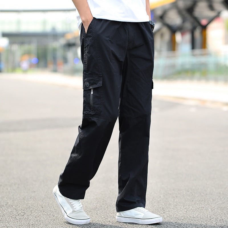 Mens Spring & Autumn Thin Cotton Cargo Pants Loose Fit, Multi-Pocket, Breathable, Plus Size (On Hand)