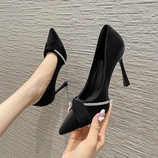 New Casual High Heels: Pointed Toe Stiletto Heels with Rhinestones