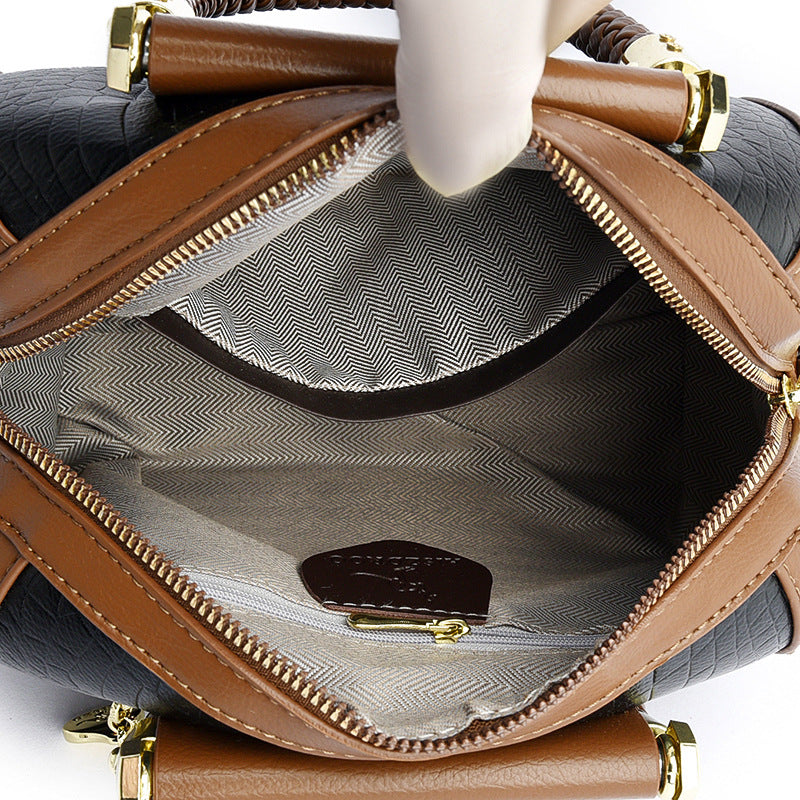 Contrasting crocodile print pure leather hand and shoulder women's bag