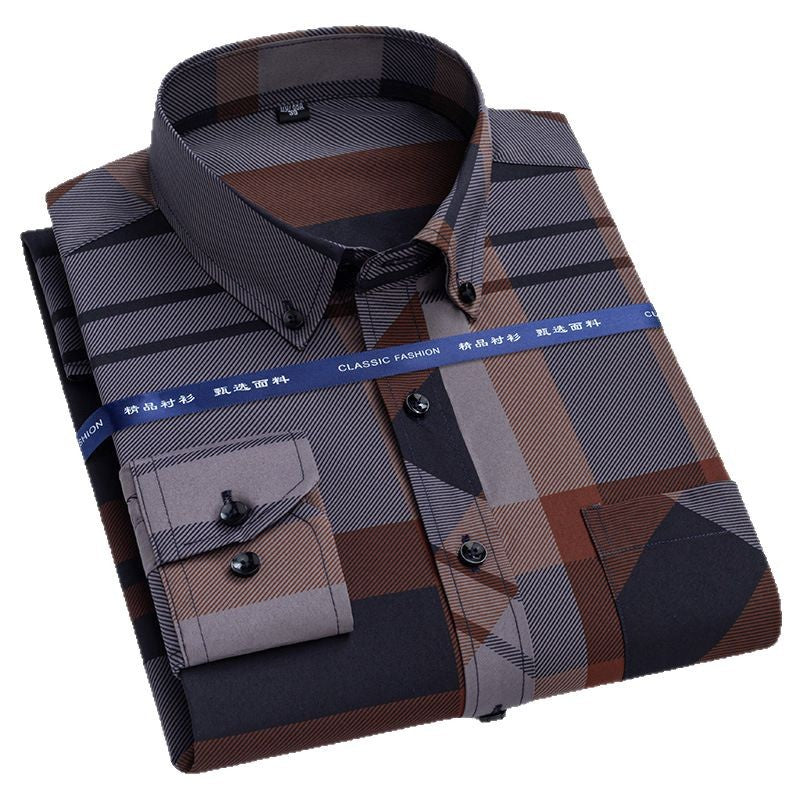 Men's Non-Iron Plaid Shirt  Spring/Autumn Business Casual