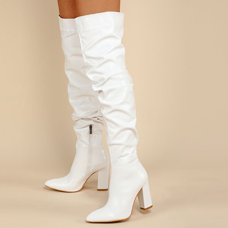 Autumn/Winter Pleated Block Heel Over-the-Knee Boots  Plus Size