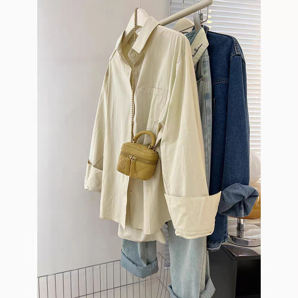 Womens Cotton Long Sleeve Layered Shirt  Spring & Autumn Cardigan Style Top