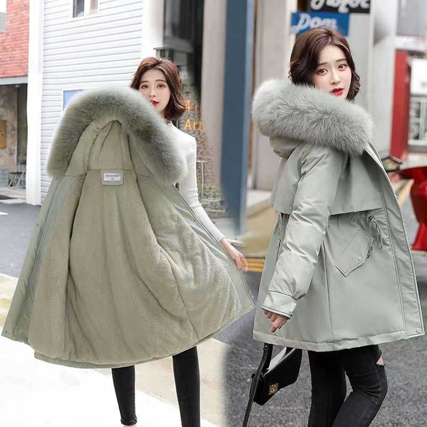 Women's Winter  Slim Fit Faux Fur Parka Jacket